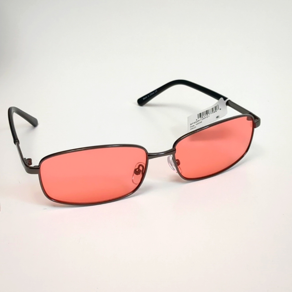 Nordstrom BP Black Frame Red Lenses Rectangular Wire Sunglasses NWT